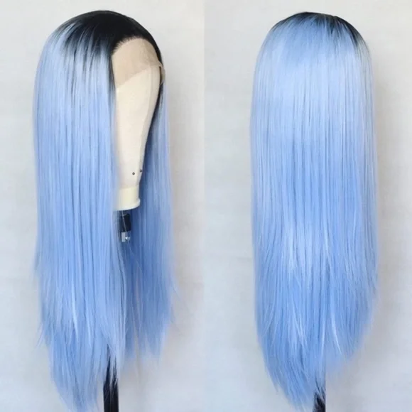 💕Baby Blue OMBRÉ 24” STRAIGHT LACE FRONTWIG NWT
